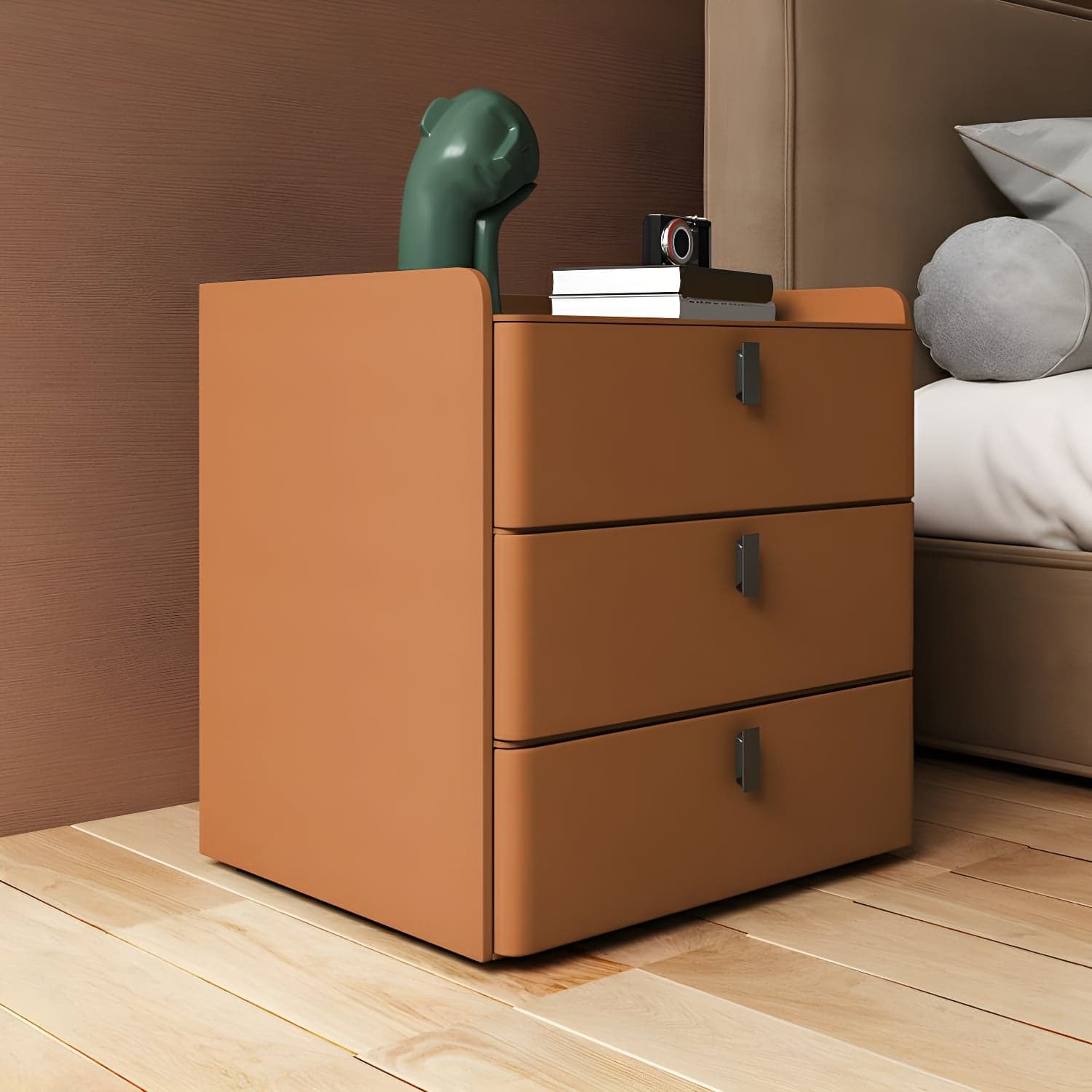 Modern Wood Nightstand with 3 Drawers and Stone Countertop in Small Size - image 9