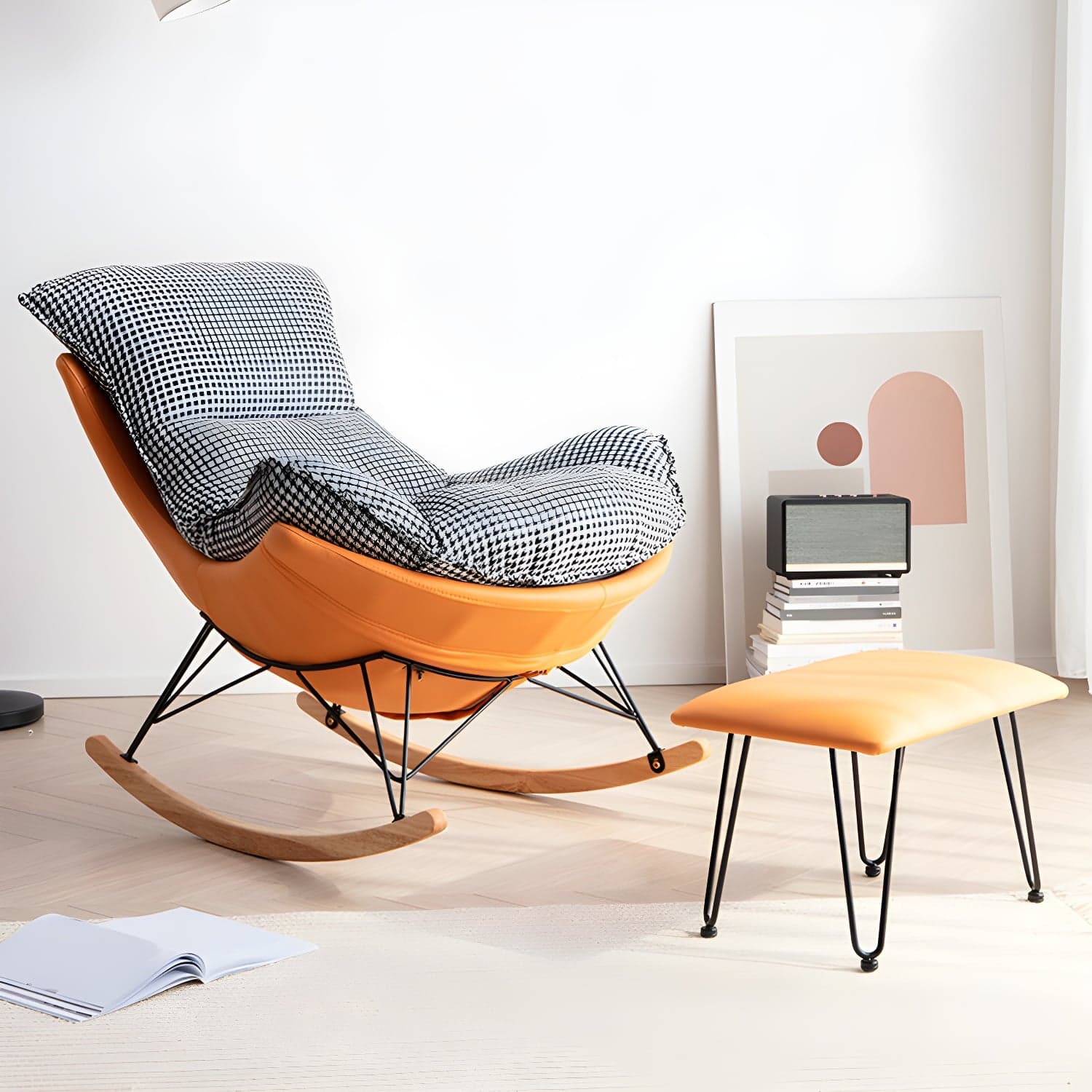 Modern Cushions Rocker Chair Metal Frame Spindle Rocker Chair with Ottoman - image 8