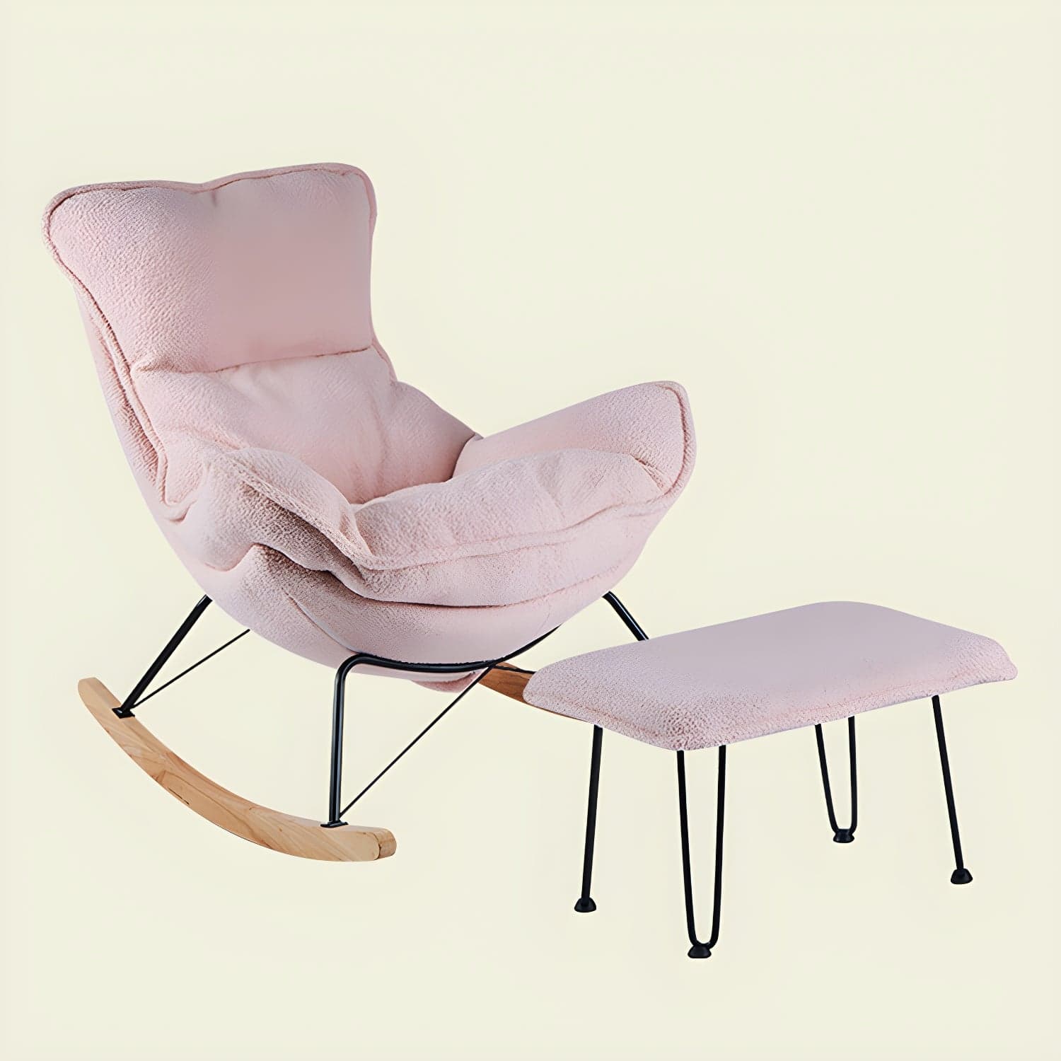 Contemporary Rocking Chair Fabric Upholstered Tufted Wing Chair Back Baby Rocking Chair - image 3