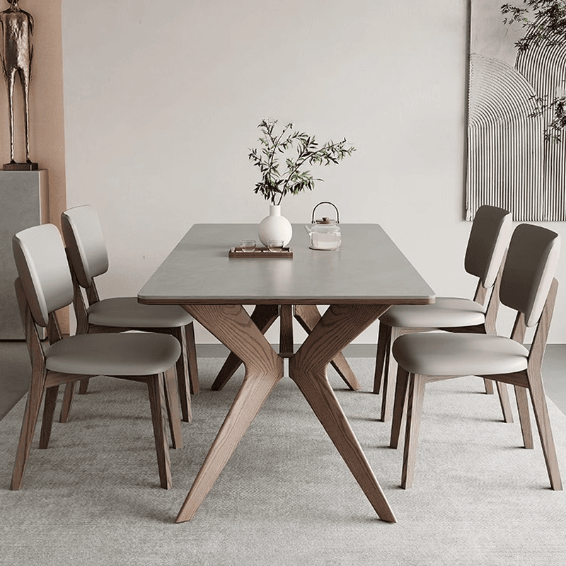Slate Stone Dining Table Set for 6 People in Dove Grey
