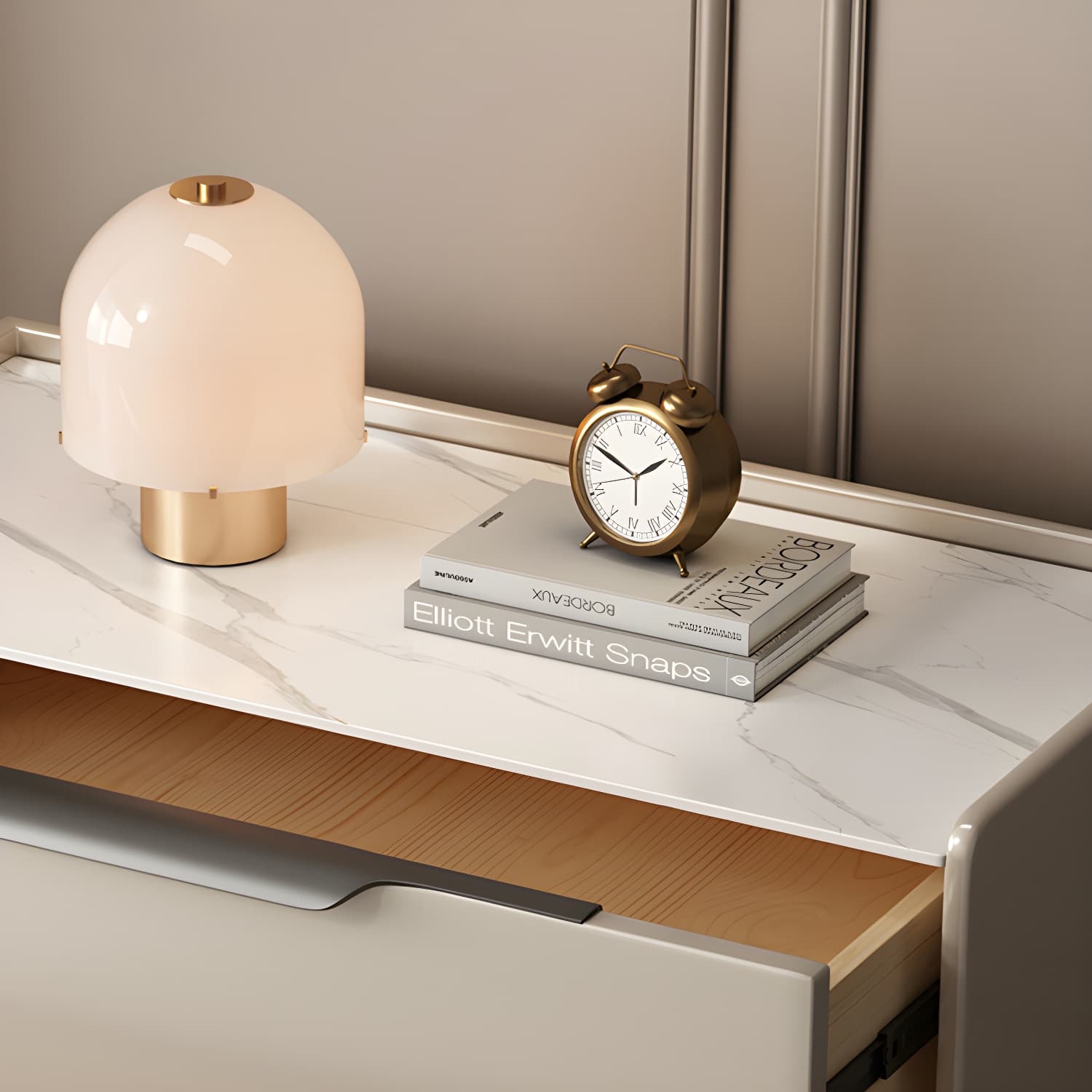 Modern Wooden Nightstand with 2 Drawers in Low Height - Stone Countertop Included - image 10