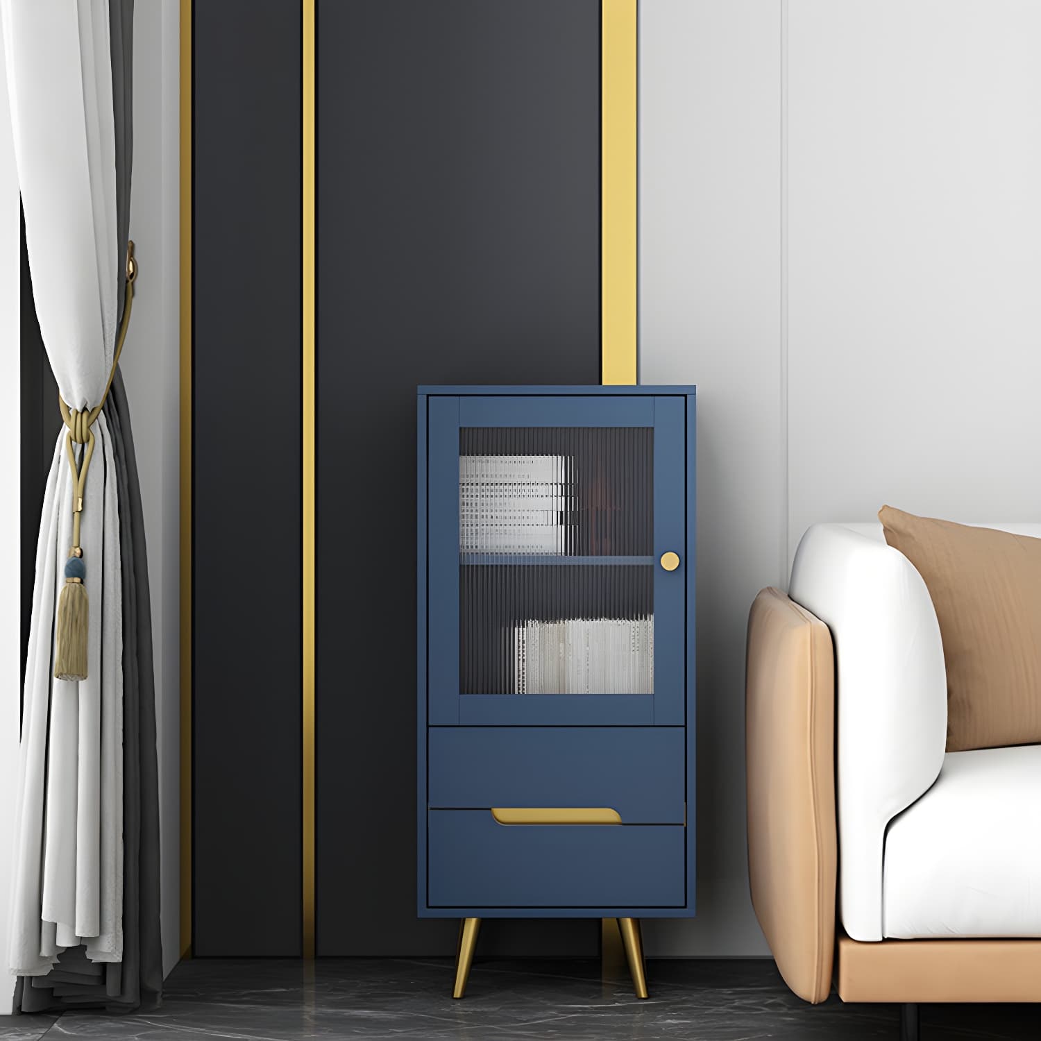 Modern Wooden Accent Cabinet with 2 Drawers and Glass Door Cabinet