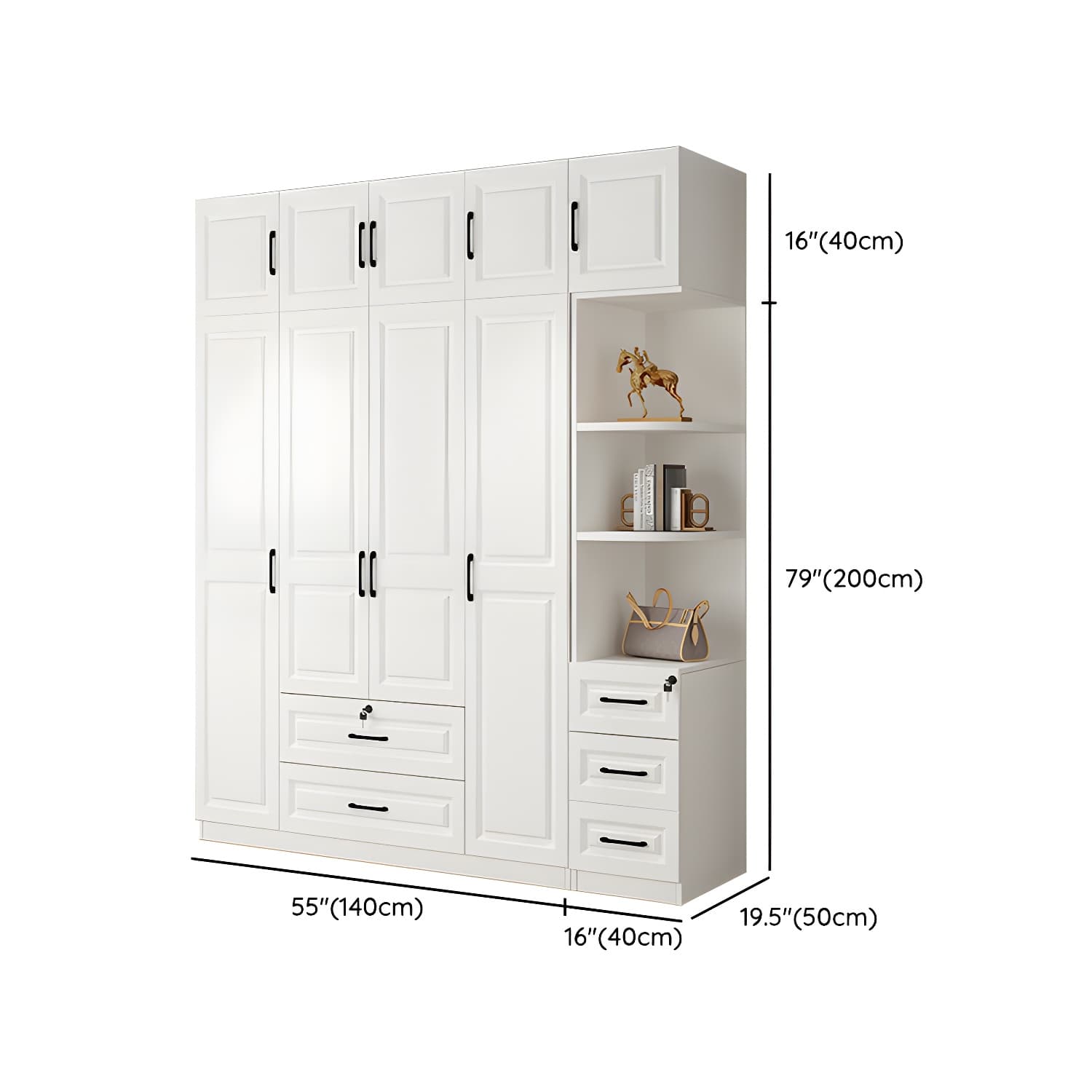 Wood White Modern Wardrobe Armoire with Drawers, Shelves, and Clothing Rod - image 33