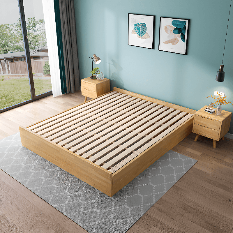Modern Simple Style Natural Timber Bed with Lift Up Storage for Living Room