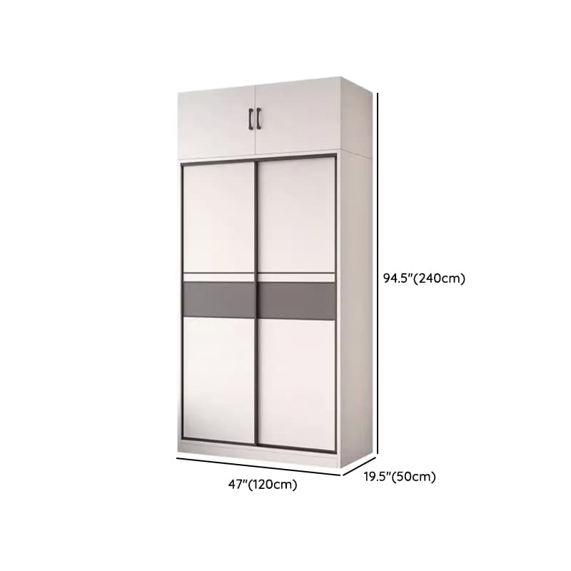 White Minimalist Manufactured Wood Wardrobe Closet with Interior Shelves and Clothing Rod - image 19