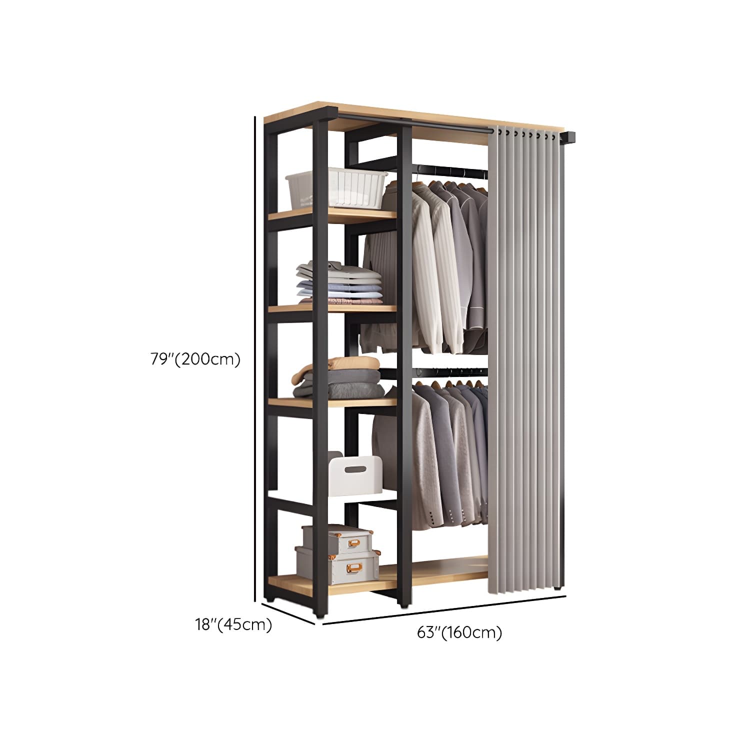 Modern Metal Wardrobe Armoire with Clothing Rod & Shelves (Height 70-79 inches, Overall Width 45cm) - image 34