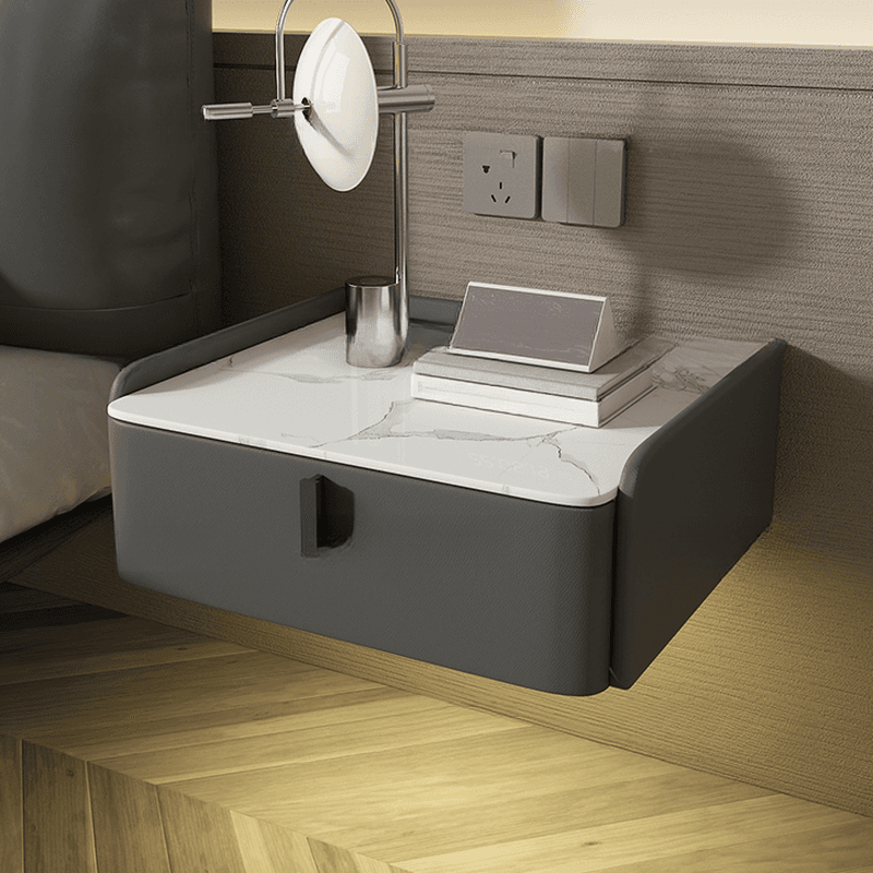 Organic Modern Bedside Cabinet Nightstand with 1 Drawer, Stone Countertop, and Hanging Shelf - image 5