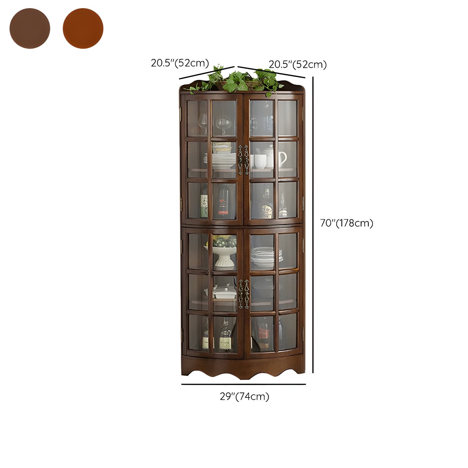 Mid-Century Modern Corner Accent Cabinet with Brown Wood Countertop, Glass Door & Cabinet Storage - image 14