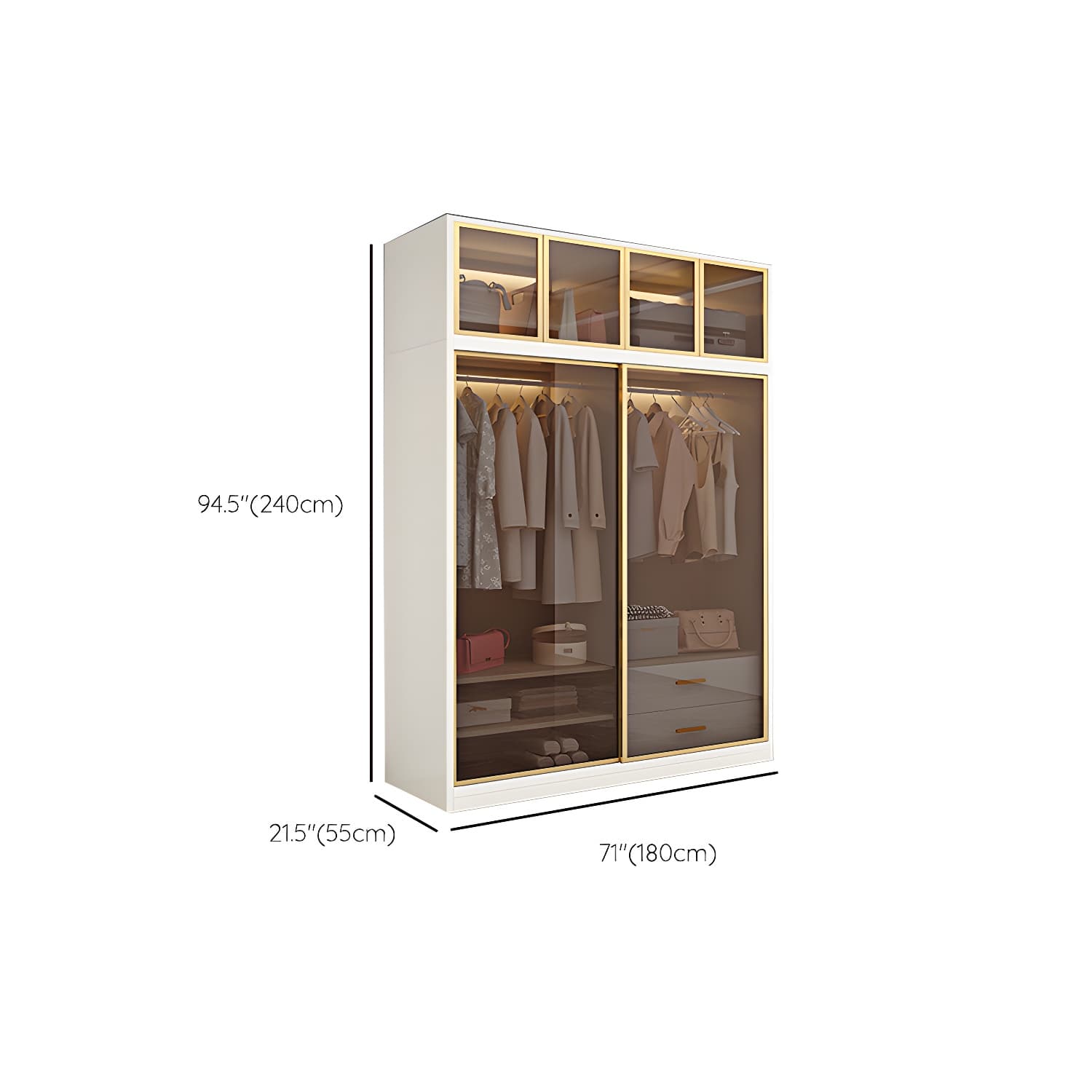 Modern White Wood Frame Wardrobe Freestanding Wardrobe with Sliding Glass Doors - image 20