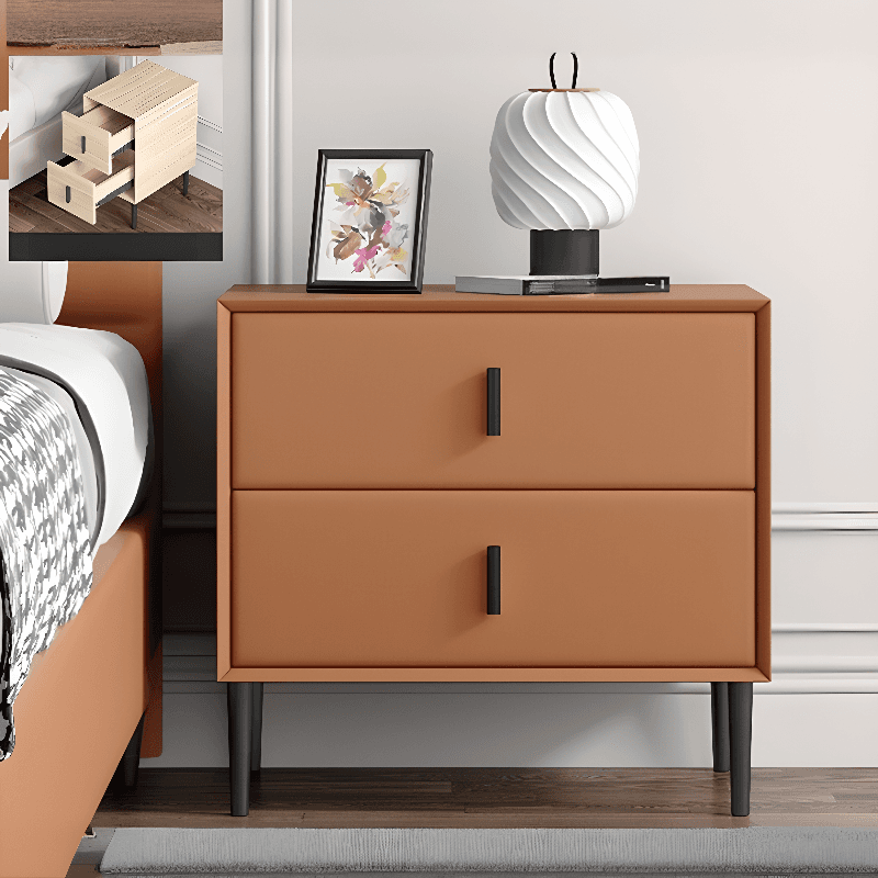 Art Deco Pleather Countertop 2 Drawer Nightstand with Leg