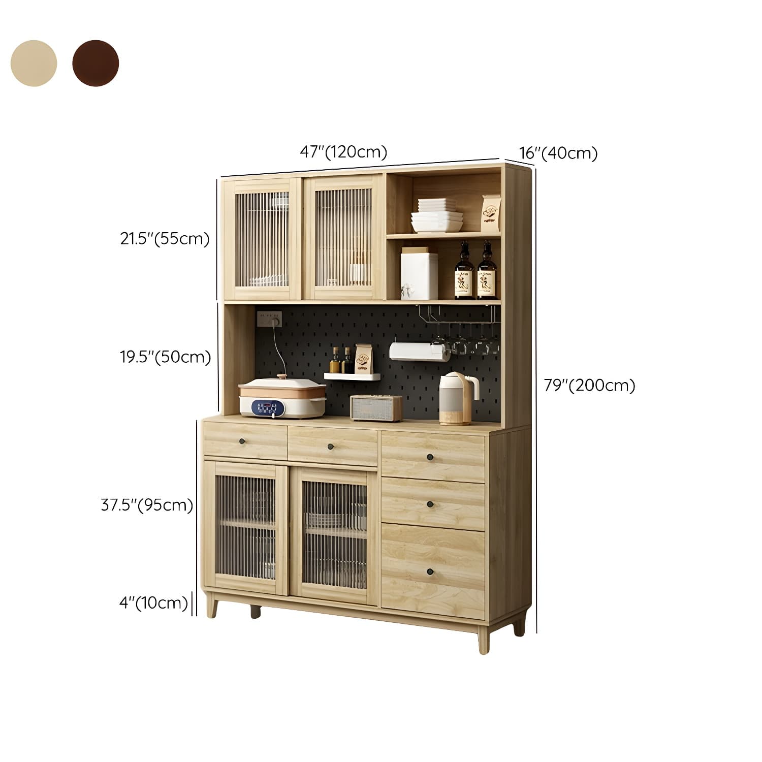 Contemporary Wood Buffet with Glass Doors and 3 Storage Drawers - image 19
