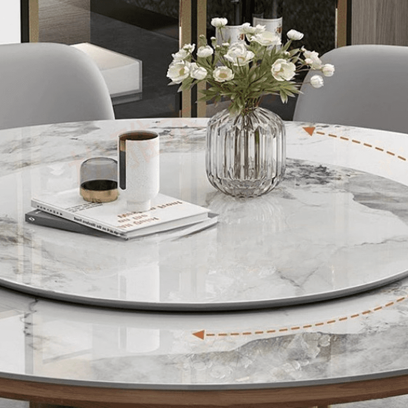 Circular Slate Dining Table Set with Stump Base, Upholstered Chairs, Back, and Chalk Color for 11 Pieces or More Set/7 Piece Set/5 Pieces - image 3