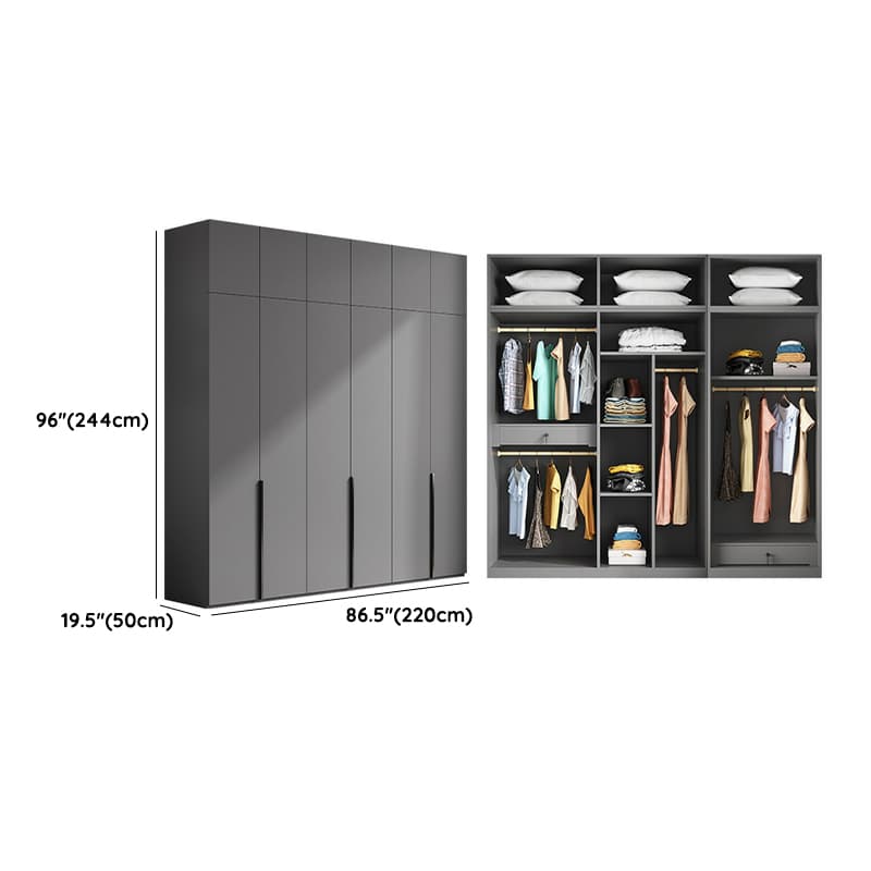 Contemporary Grey Wood Storage Wardrobe with Clothing Rod and Black Handles - image 23