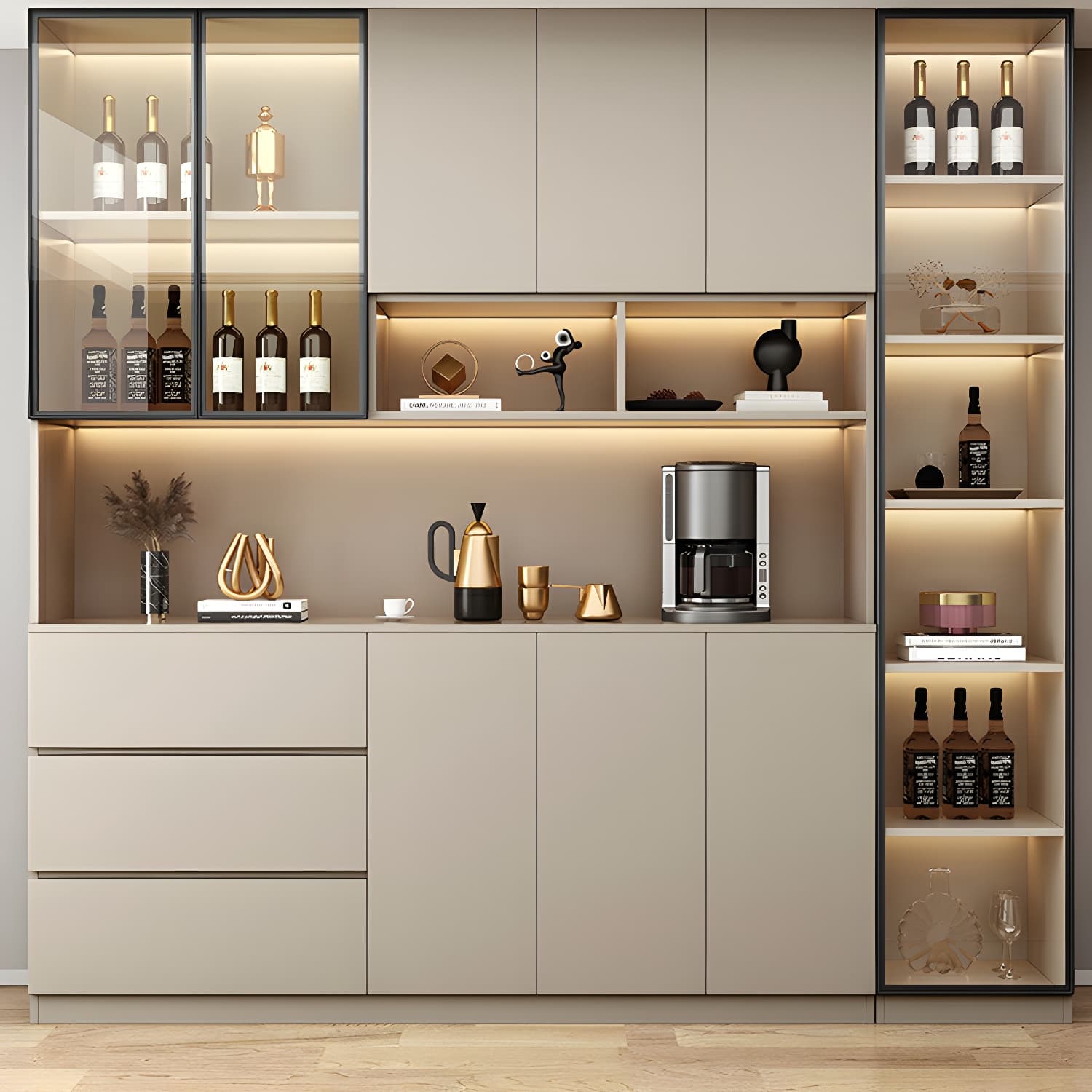 Contemporary Champagne Engineered Wood Shelves Included Sideboard with Doors - image 3