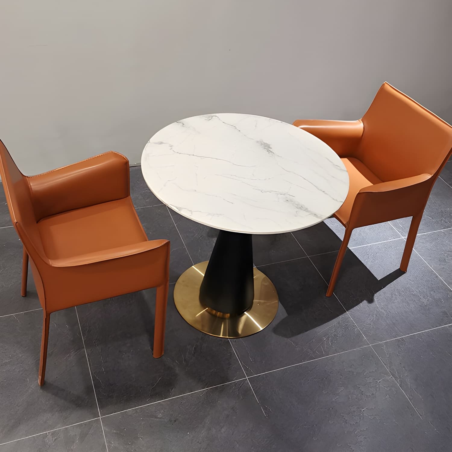 Designer Style Home Saddle Leather Arm Chair Matte Finish Solid Back Single Dining Chair - image 16