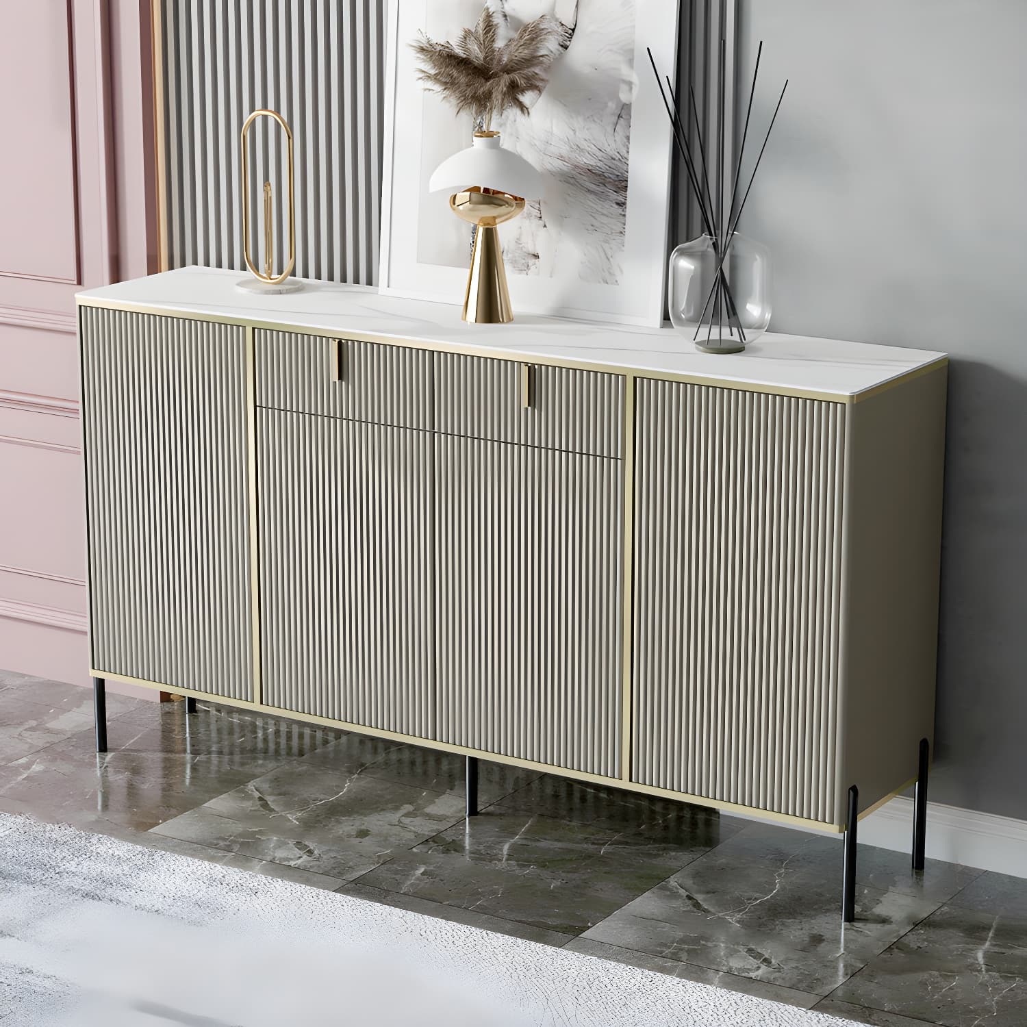 Artificial Wood Sideboard Glam Sideboard with Doors for Living Room - image 8