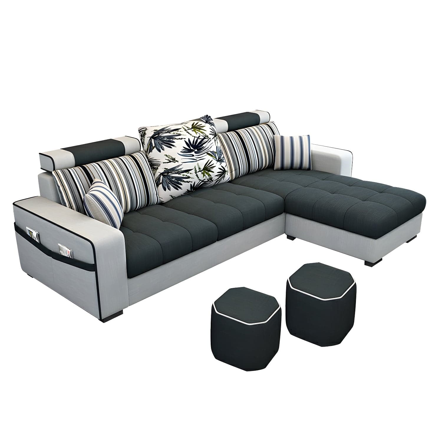 Modern L-Shaped Linen Sectional Sofa with Ottoman and Slipcover, Reversible Design - image 3
