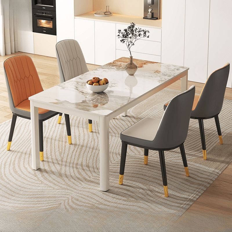 Minimalist Rectangular Dining Table Set with Marble Slab Top and 4 Legs - image 3