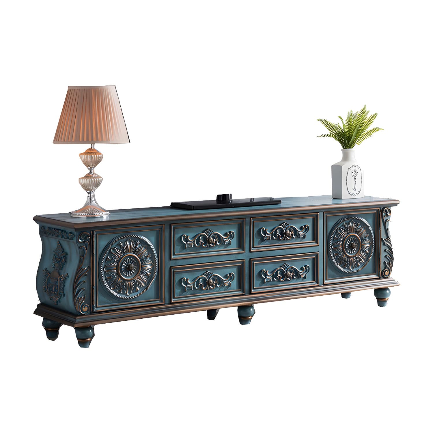 Traditional Rubberwood Media Console Matte Finish TV Media Stand with Drawers - image 9