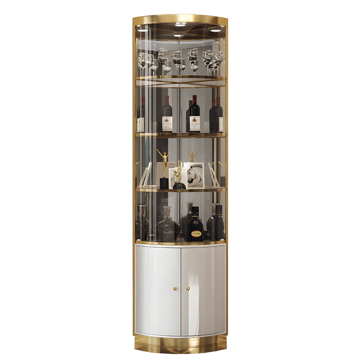 Modern Gold Corner Accent Cabinet with Glass Doors and Metal Counter Top - image 3