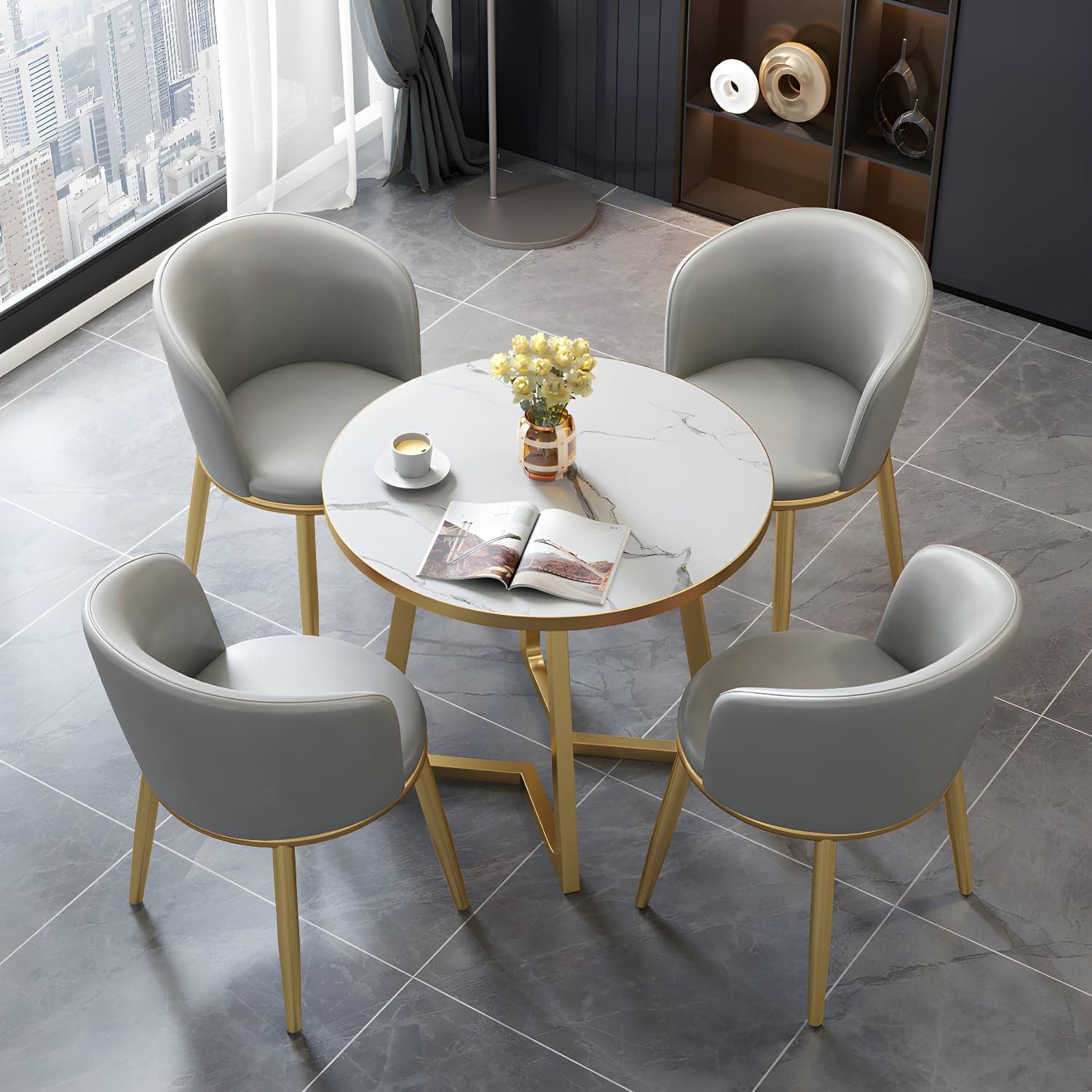 5 Piece Round Shape Wood Top Dining Room Chair and Table Set - image 5