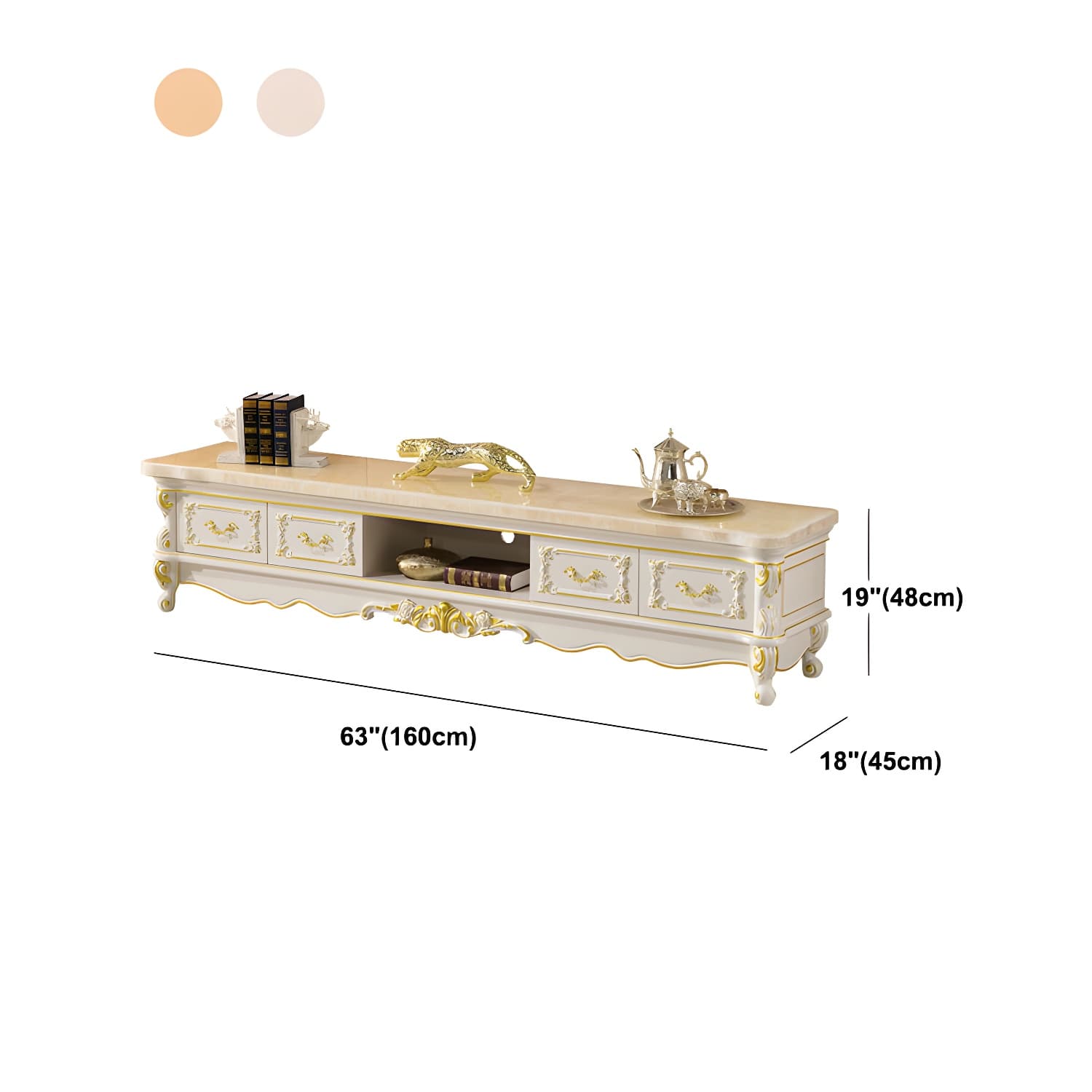 Traditional Marble Top TV Cabinet Solid Wood Crafted TV Stand for Living Room - image 11