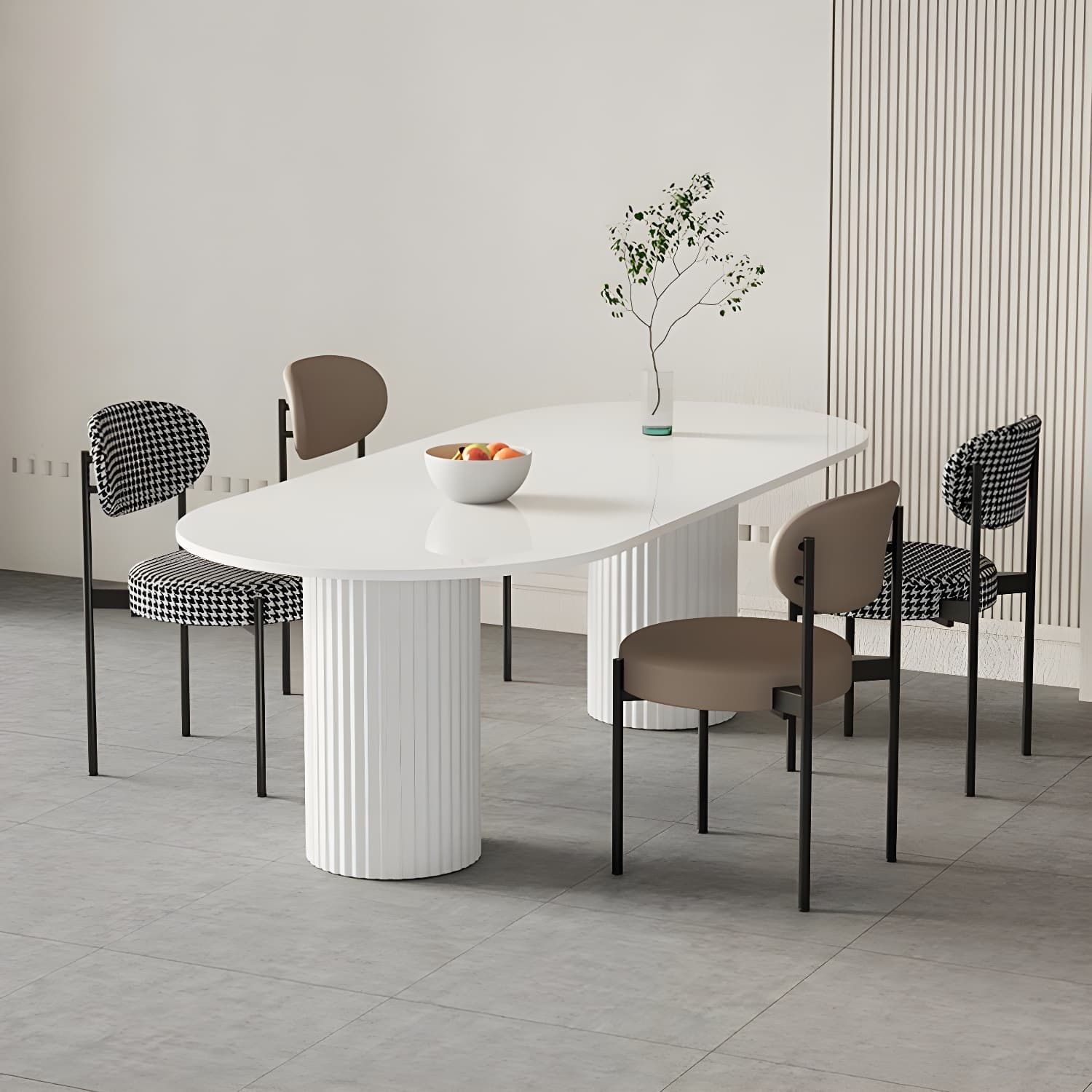 Oval Dining Table Modern Stone Dining Table in White with Double Pedestal - image 10