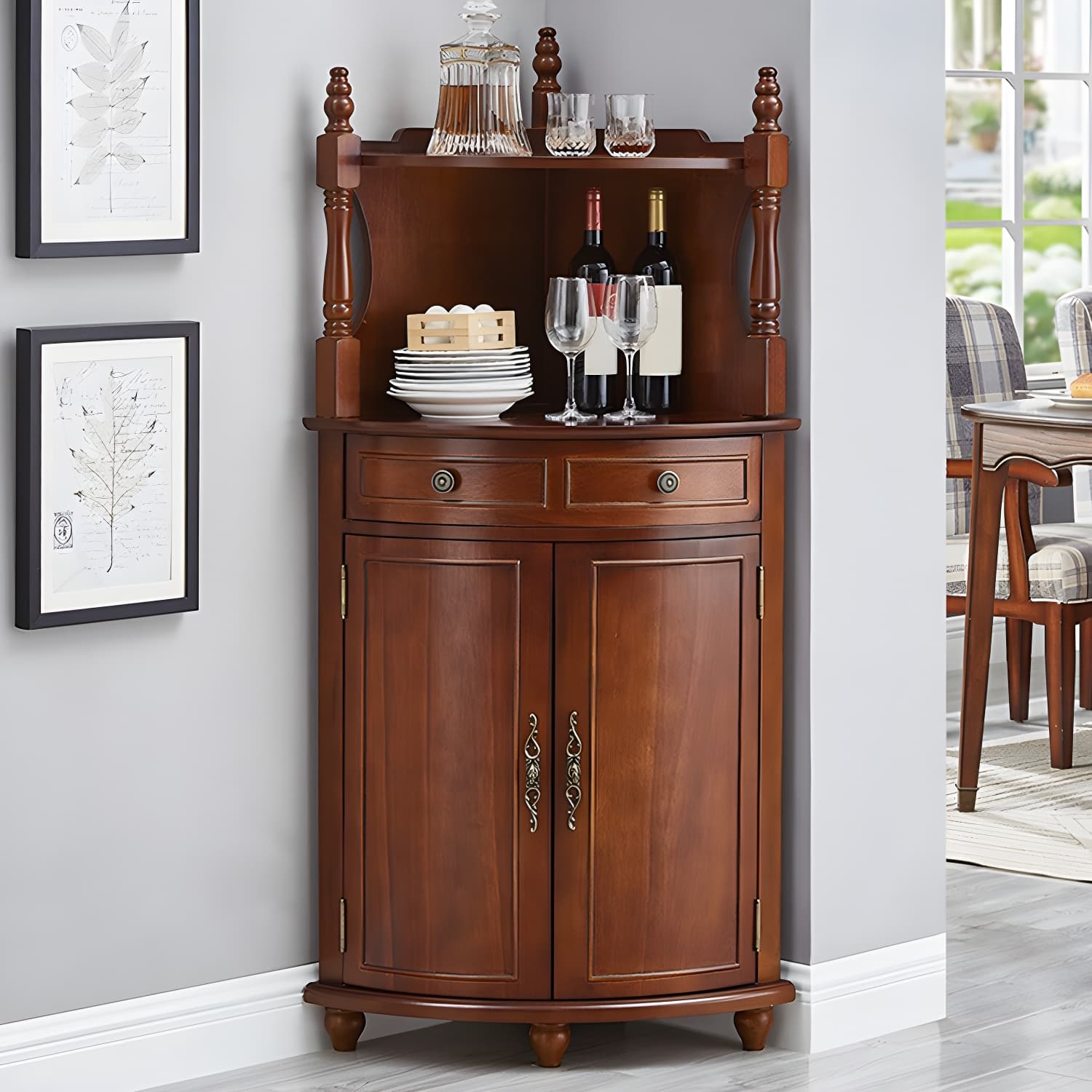 Mid-century Modern 1- Door Cabinet Wooden Corner Cabinet with Shelf - image 3