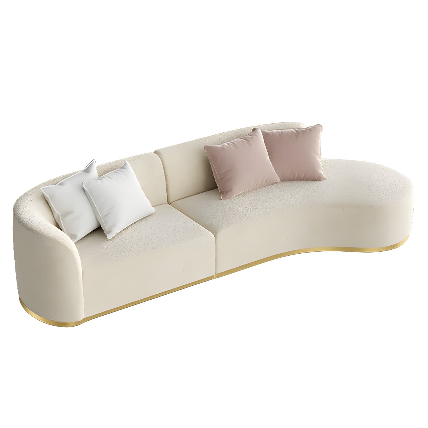 Scandinavian Wood Frame Curved Sectional Sofa in Beige Sherpa Upholstery, 2 Piece Set - image 7