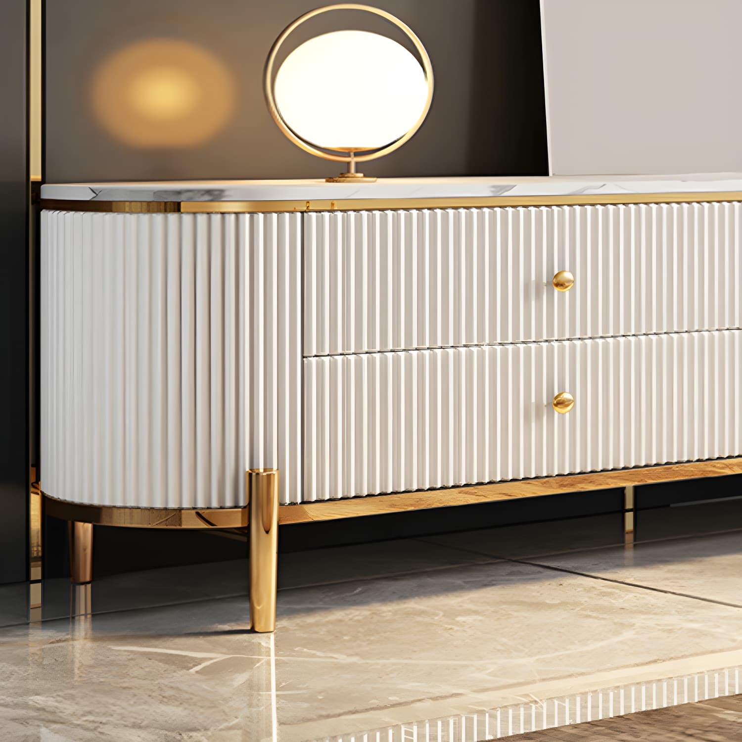 Modern TV Media Console Stone TV Stand Console with 4 Drawers - image 10