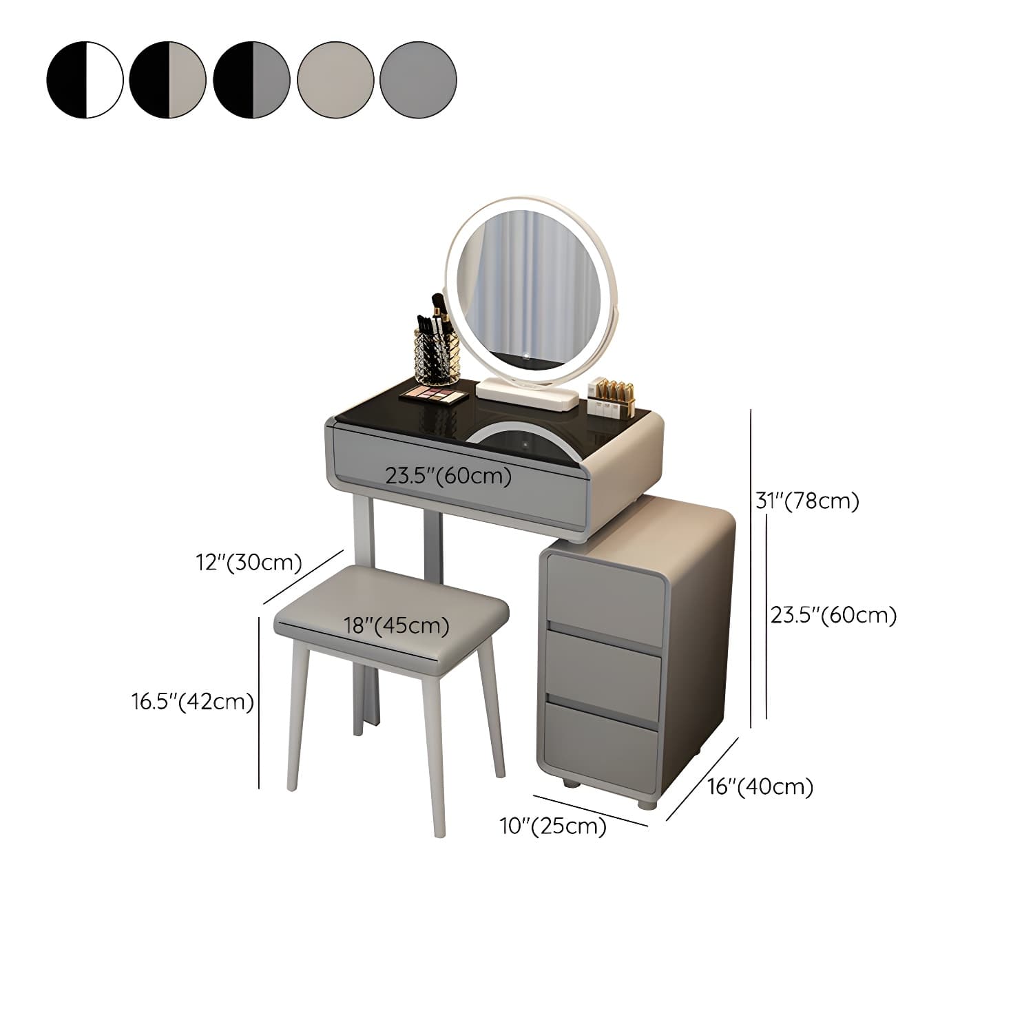 Modern Gray Makeup Vanity with Mirror & Drawers & Seat Included - image 14