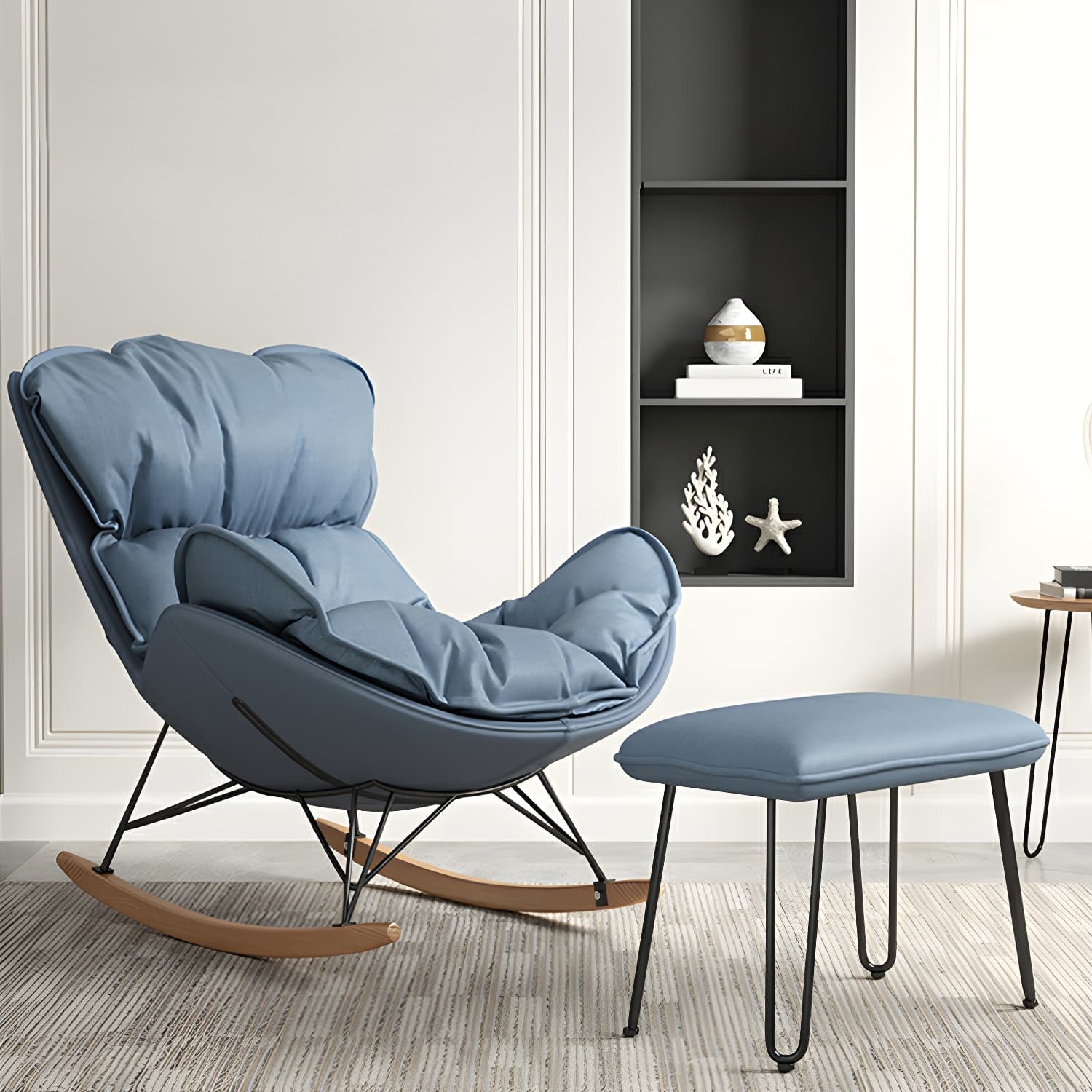 Comfortable Upholstered Rocking Chair with Natural Wood Legs - Perfect for Stylish Home Decor