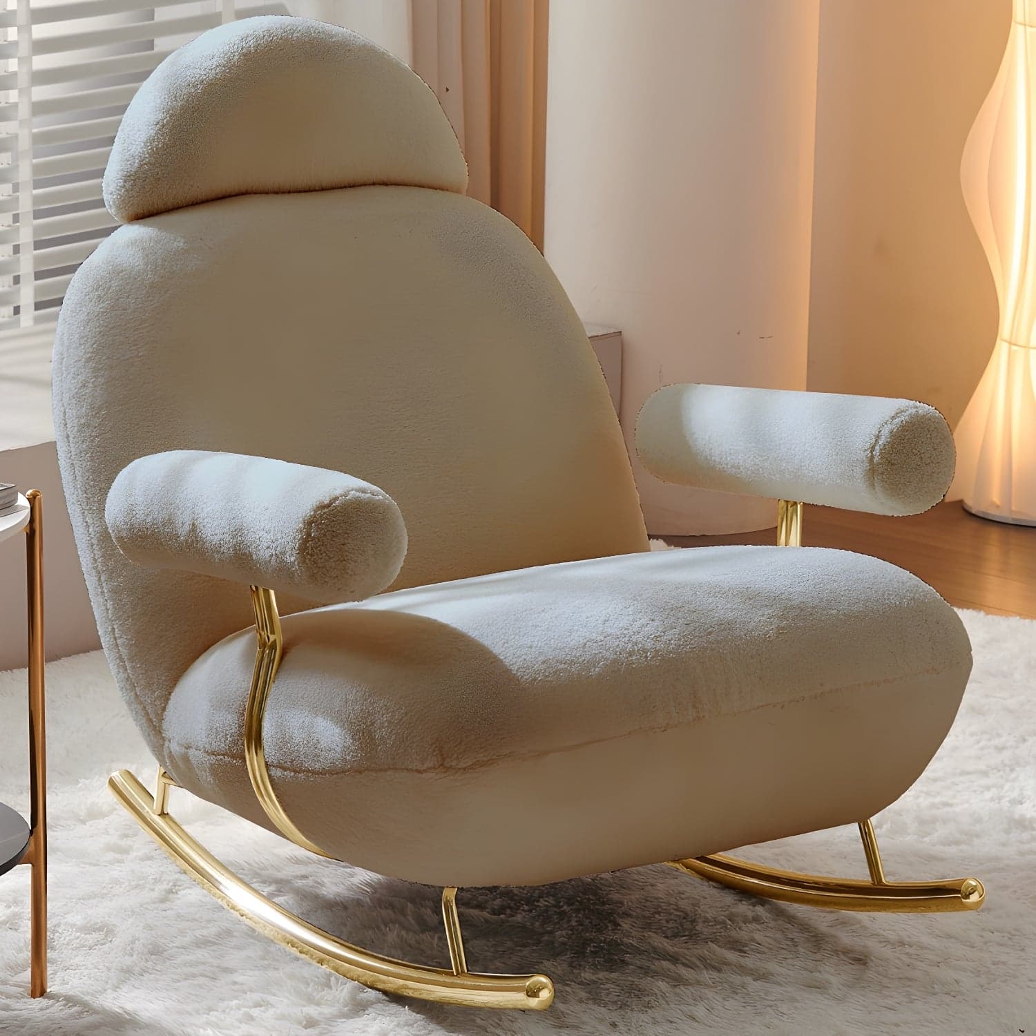 Sheepskin Rocking Chair with Cushion and Padded Seat Contemporary - image 3