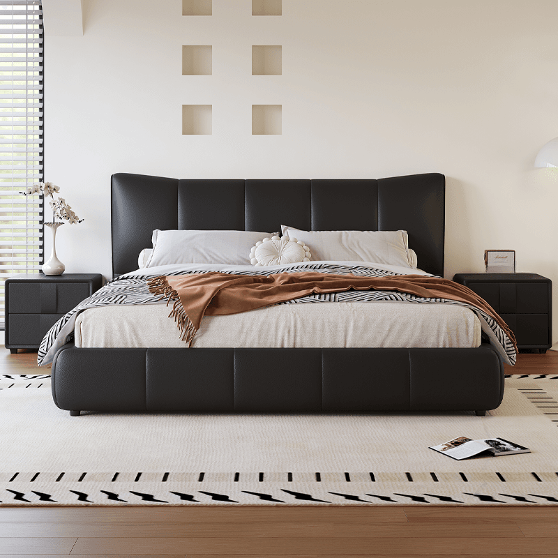 Ink Simplistic Storage Bed/Platform Bed in Genuine Leather with Leg for Bedroom