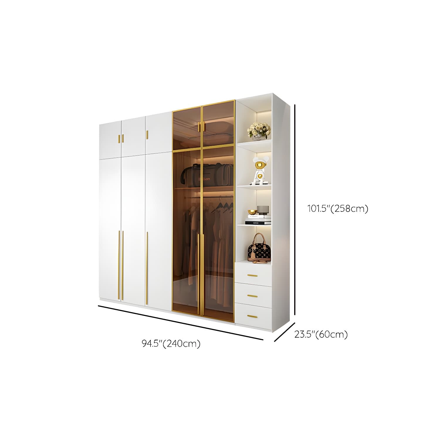 Modern White Wood Frame Wardrobe Armoire Freestanding Wardrobe with Soft Close Drawers - image 29