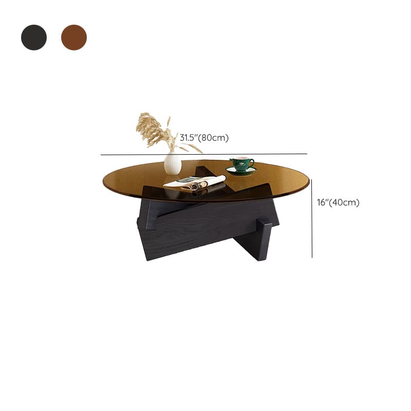 Stylish Round Glass Coffee Table with Tempered Top and Abstract Wood Base - image 19