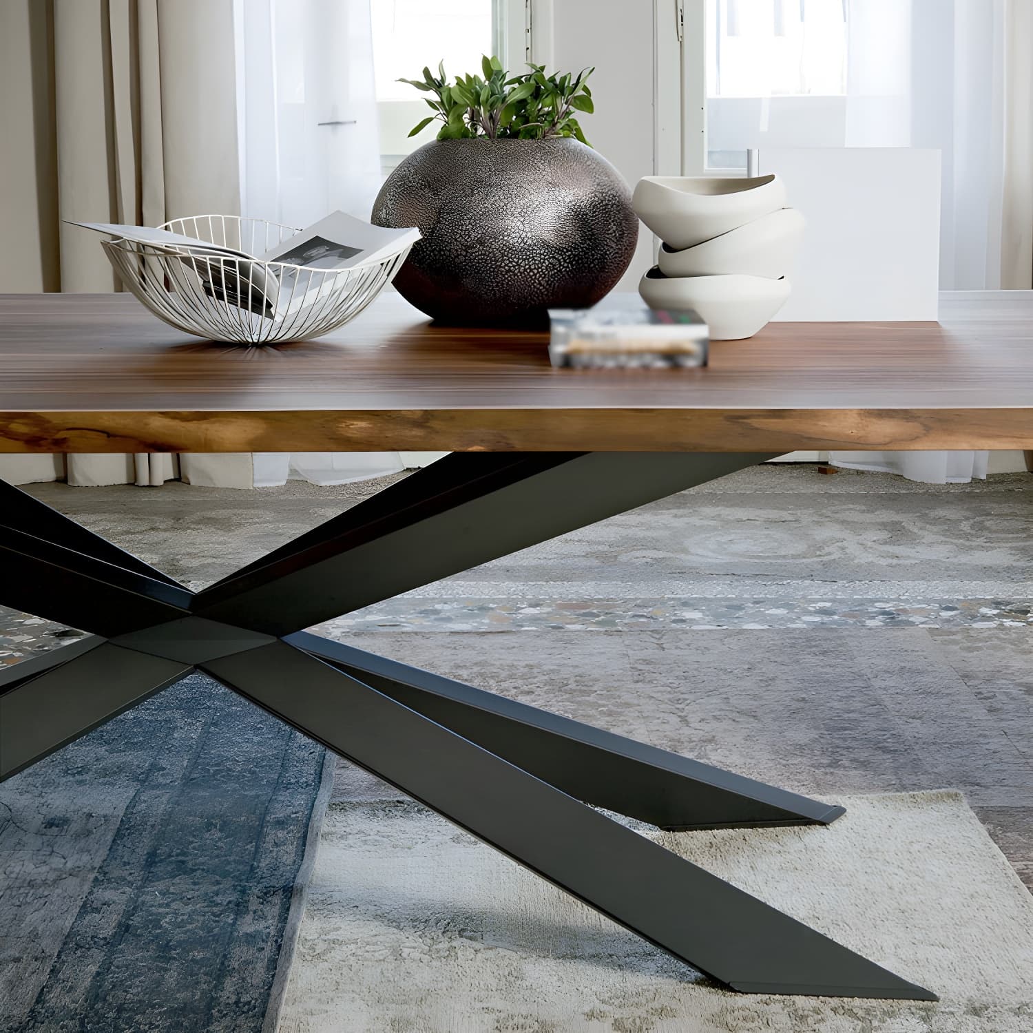 Rectangle Industrial Dining Table Solid Wood Fixed Table for Restaurant - image 5