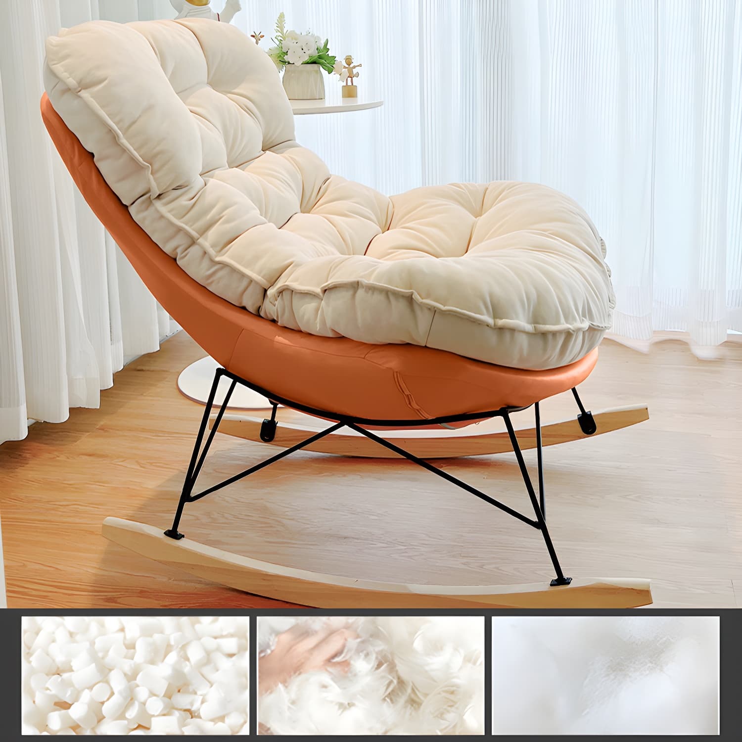 Modern Tufted Upholstered Rocking Chair with Natural Wood Legs - image 7