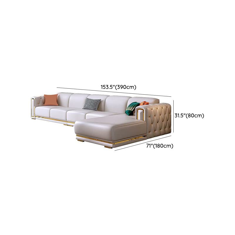 Glam Genuine Leather Sofa and Chaise in Beige with Square Arm - image 24