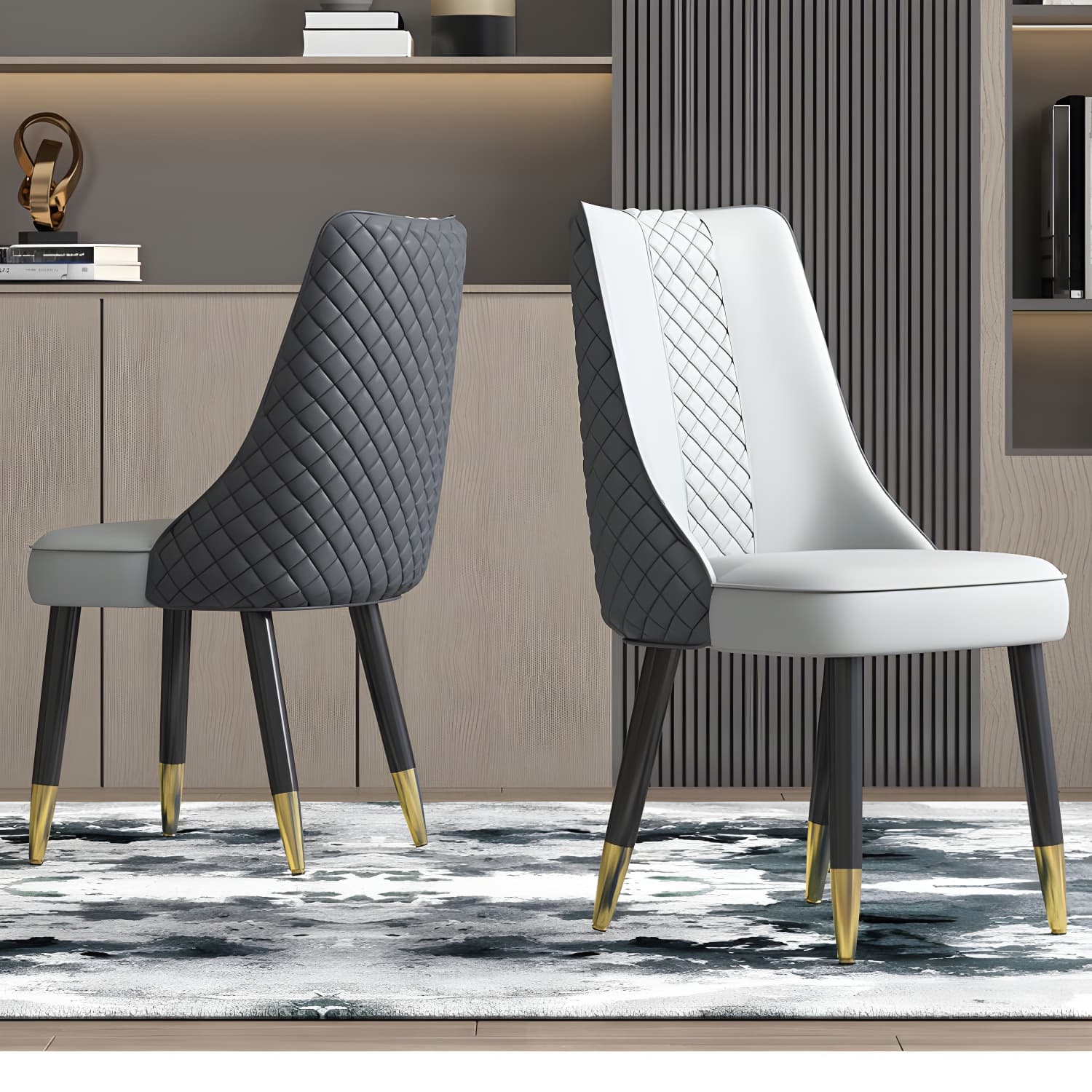 Industrial Style Dining Chairs Faux Leather Kitchen Chairs with Wood Legs - image 18