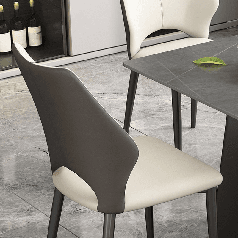 5-piece Square Slate Dining Table Set with Stump Base, Upholstered Back, Padded Chair for 4 People - image 9