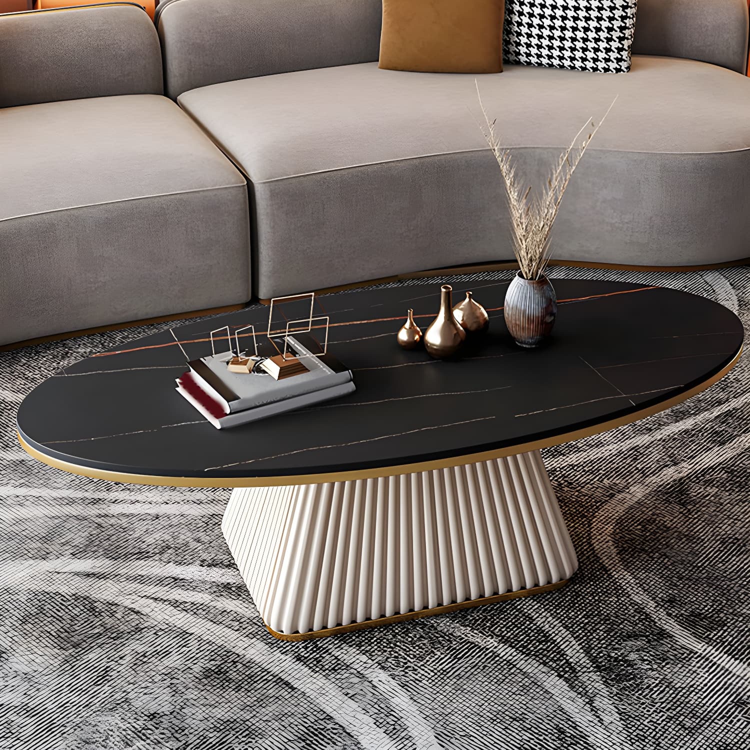Glam Metal and Slate Cocktail Table Pedestal Coffee Table for Living Room - image 7