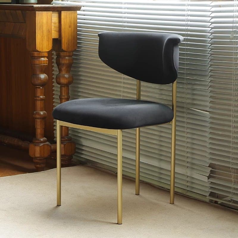 Scandinavian Side Chair with Uncovered Back, Upholstered, Ink/Gilded Metal Legs - image 4