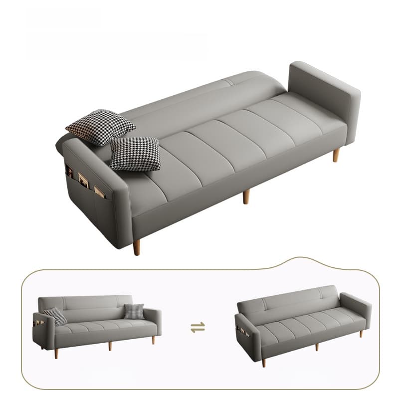 Trendy Solid Color Convertible Sofa in Light Gray/Butter Color/Coffee with Arm, 4-seater/Seats 3/2 People, Receptacle Storage, and 2 Pillows - image 11