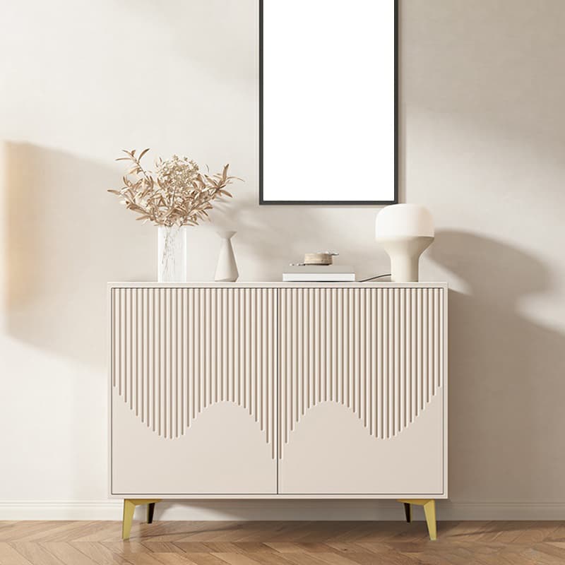 Modern Rectangular Manufactured Wood Accent Cabinet in Beige with Interior Partitions and Metal Legs