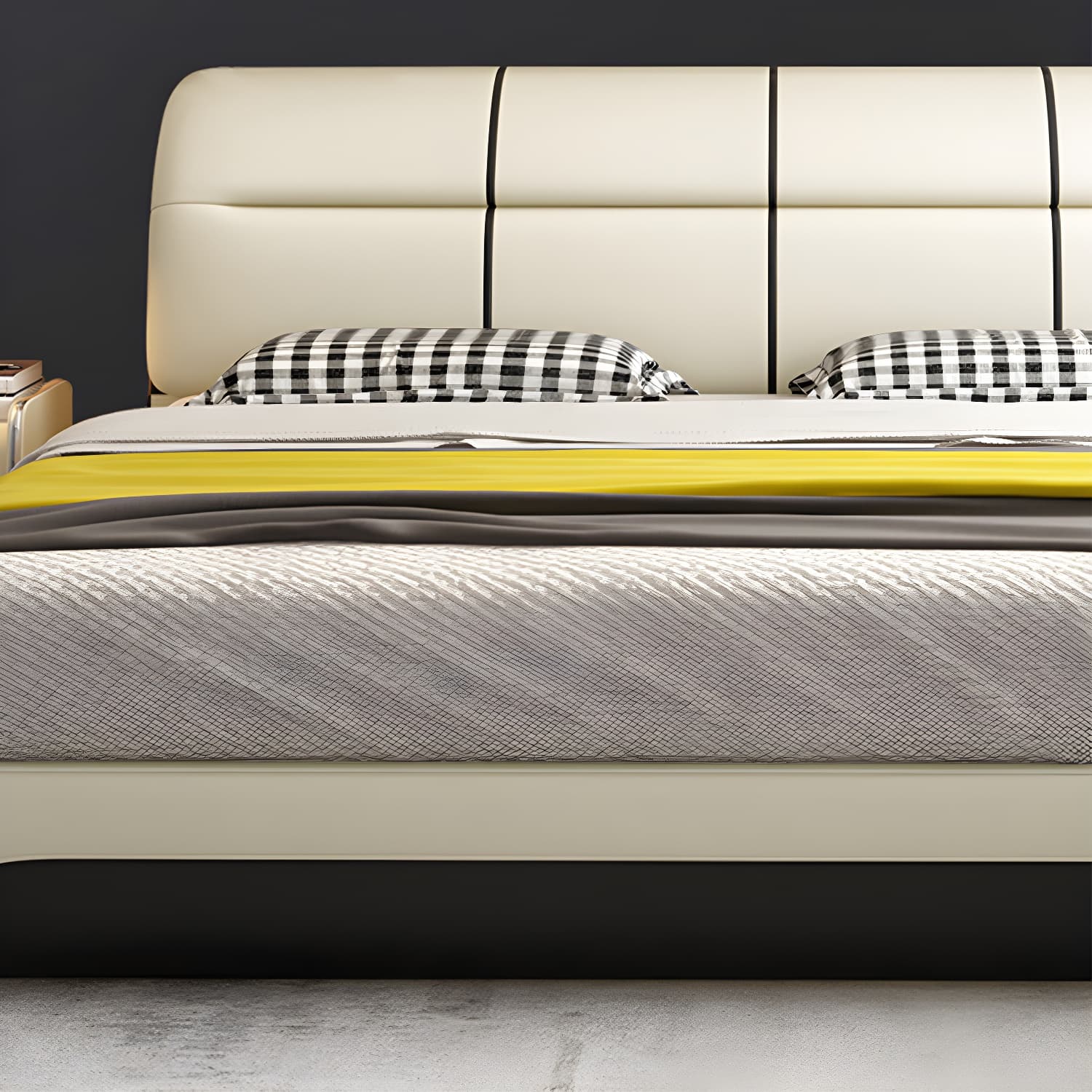 Glam Light Beige Bed Upholstered Wood Bed Frame with Headboard - image 8