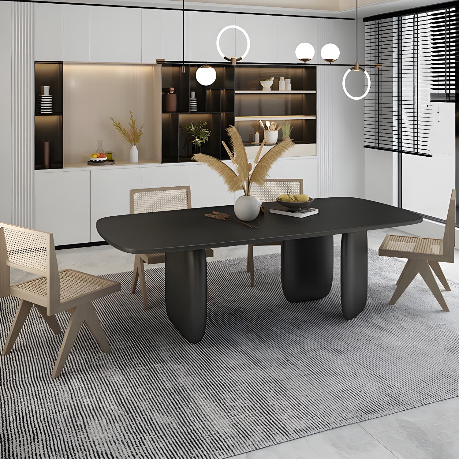 Modern 1/2/4/5 Pieces Rectangle Dining Set Solid Wood Black Dining Table with Chairs - image 3