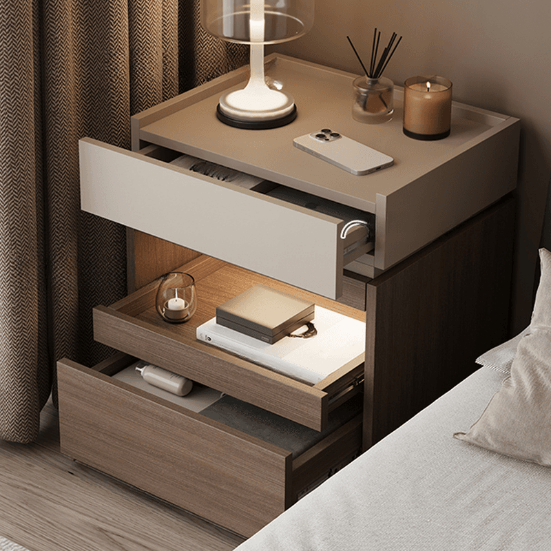 Organic Modern Nightstand With Drawer Organization, Particle Board Wood Countertop, and Illuminating Lighting - image 13