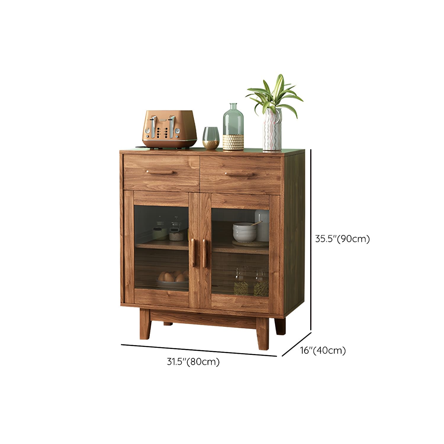 Modern Brown Wood Buffet Sideboard with Glass Doors and Drawers - image 16