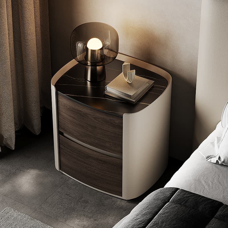 Contemporary Sintered Stone Countertop 2 Drawers Nightstand With Drawer Organization